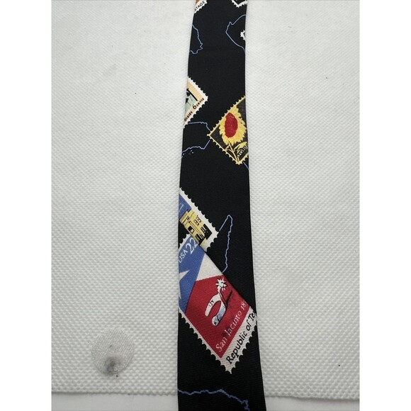 VTG Nicole Miller Silk Necktie Mens‎ Black Novelty State Stamps USA 57"x 4" NWT - Picture 11 of 15